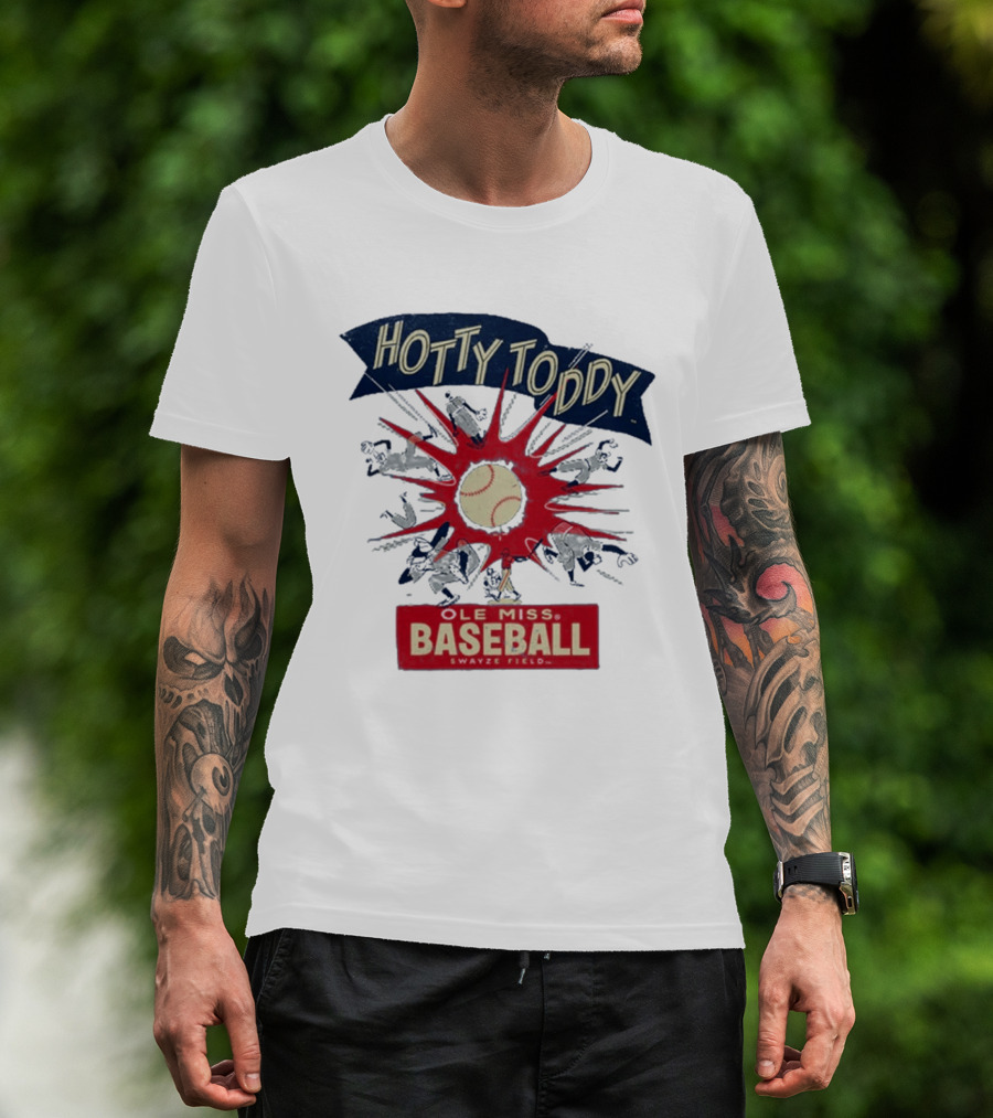 Ole Miss Baseball Hotty Toddy Strike Players And Ball Action T-Shirt