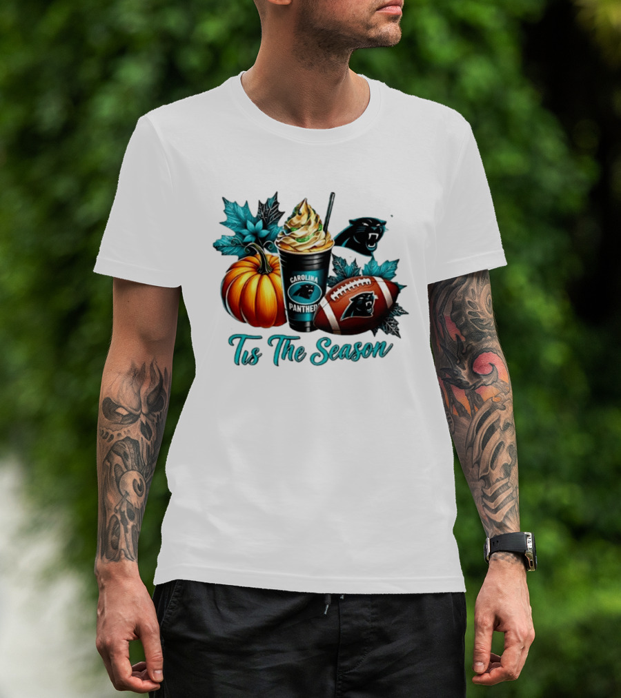 Tis The Season Carolina Panthers Halloween Football Pumpkin Latte T-Shirt