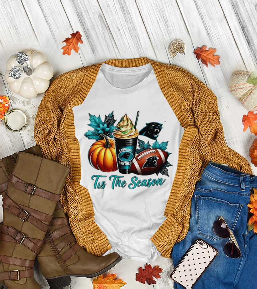 Tis The Season Carolina Panthers Halloween Football Pumpkin Latte T-Shirt