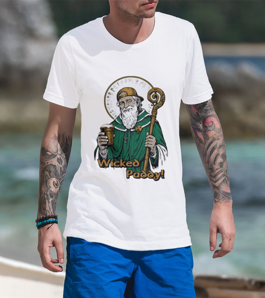 Wicked Paddy Saint Patrick Drinking Beer Iconic Irish T-Shirt