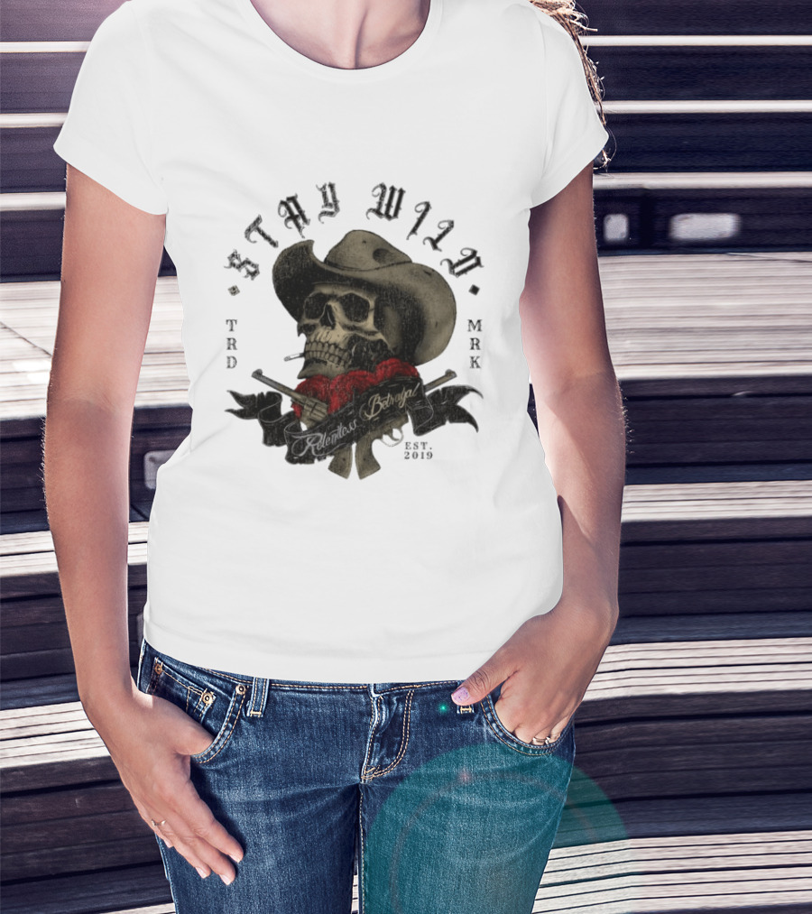 Stay Wild Skull Cowboy Bandana Western Est 2019 T-Shirt