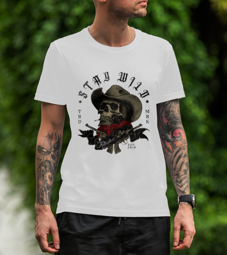 Stay Wild Skull Cowboy Bandana Western Est 2019 T-Shirt