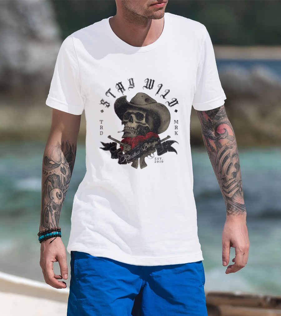 Stay Wild Skull Cowboy Bandana Western Est 2019 T-Shirt