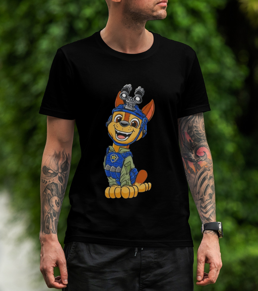 Chase Paw Patrol Police Dog Cartoon Character In Tactical Outfit T-Shirt