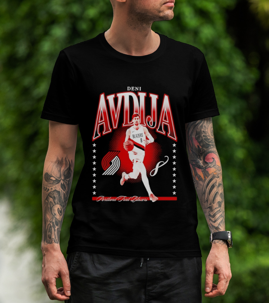 Deni Avdija Portland Trail Blazers Basketball Star With Number Eight And Dynamic Motion T-Shirt