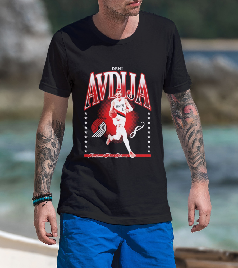 Deni Avdija Portland Trail Blazers Basketball Star With Number Eight And Dynamic Motion T-Shirt