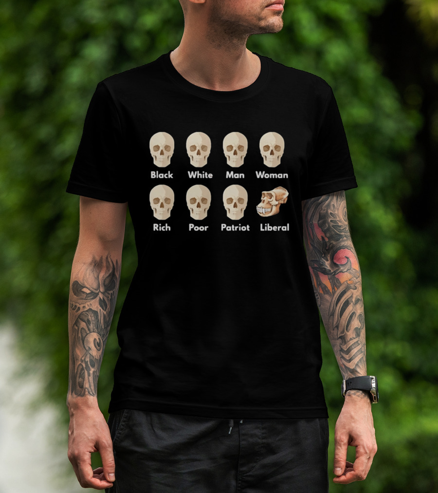 Equal In Death Black White Man Woman Rich Poor Patriot Liberal Skull T-Shirt