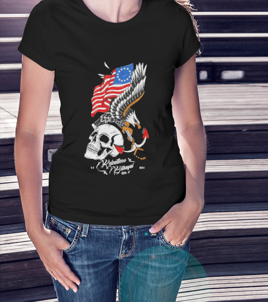 Rebellious Freedom Skull Eagle Anchor American Flag T-Shirt