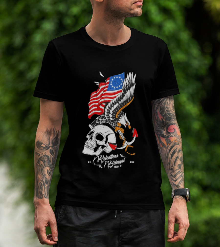 Rebellious Freedom Skull Eagle Anchor American Flag T-Shirt