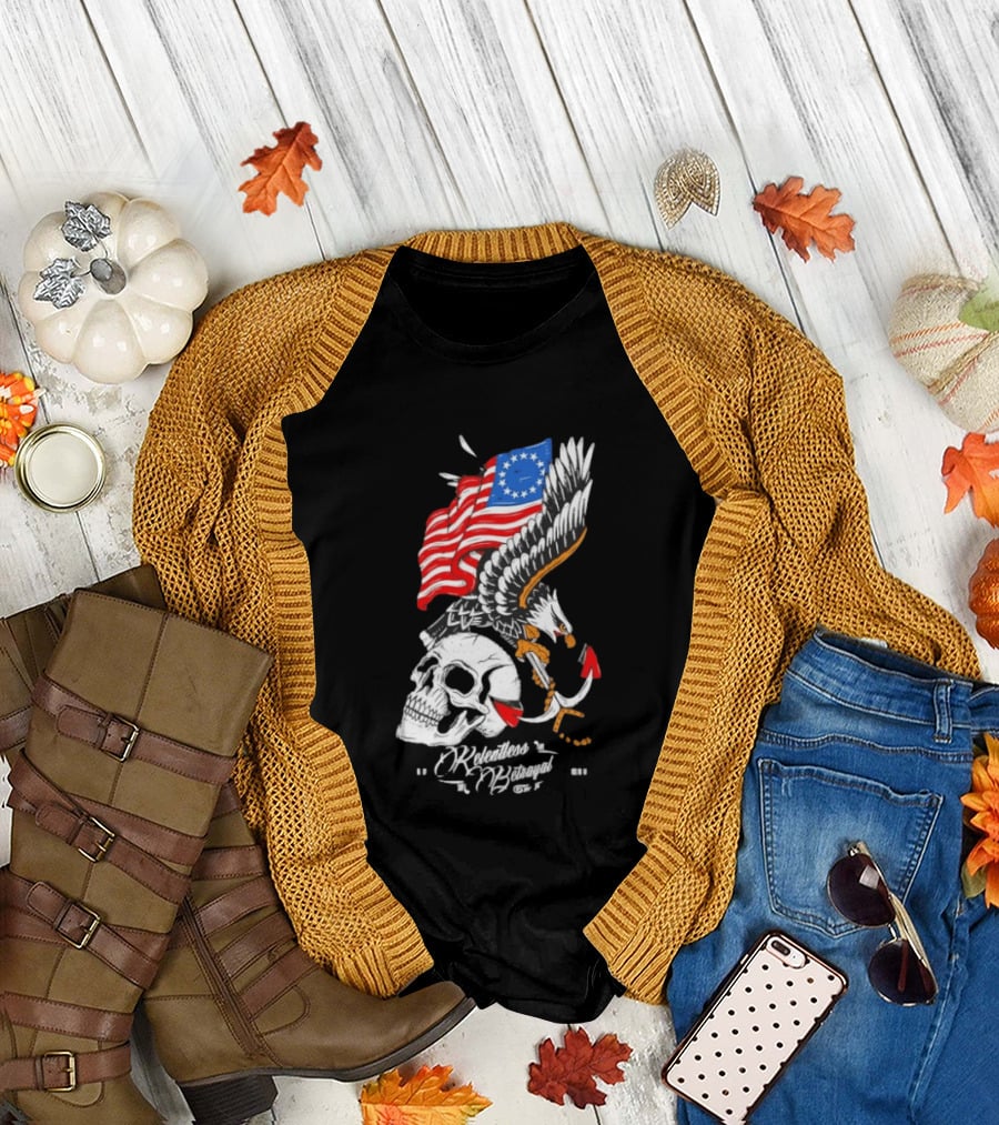 Rebellious Freedom Skull Eagle Anchor American Flag T-Shirt