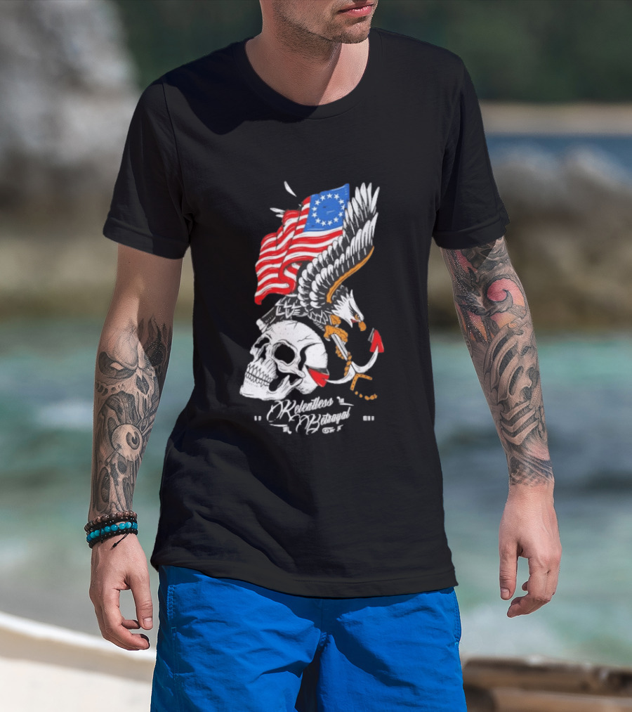 Rebellious Freedom Skull Eagle Anchor American Flag T-Shirt