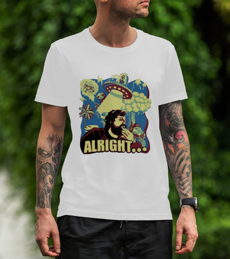 Forsen Alright UFO Meme With Headphones And Surreal T-Shirt