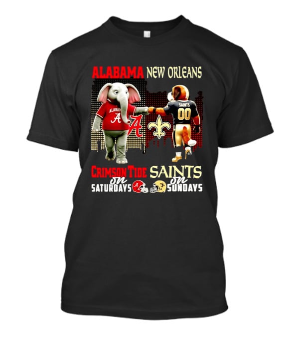 Alabama Crimson Tide Saturdays New Orleans Saints Sundays Skyline T-Shirt