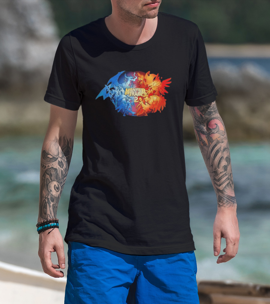 Monster Train 2 Blue Dragon Vs Red Phoenix Battle T-Shirt