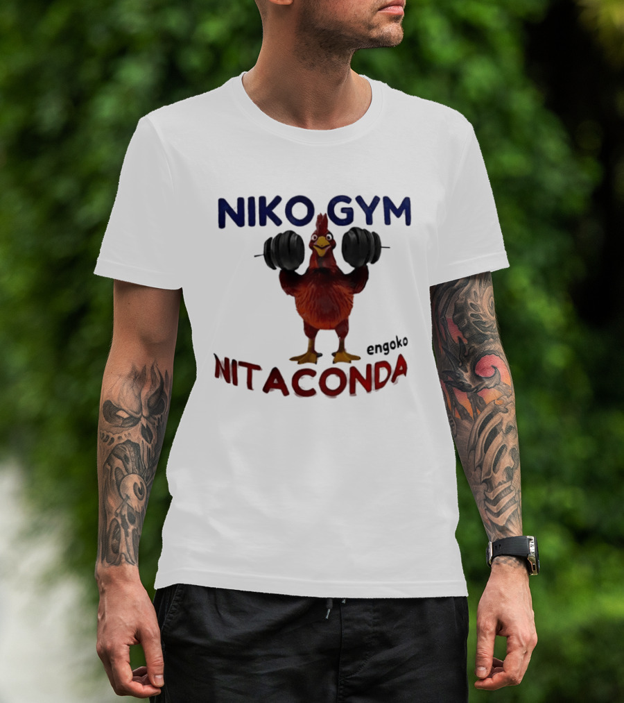 Niko Gym Engoko Nitaconda Rooster Lifting Weights Fitness Fun T-Shirt