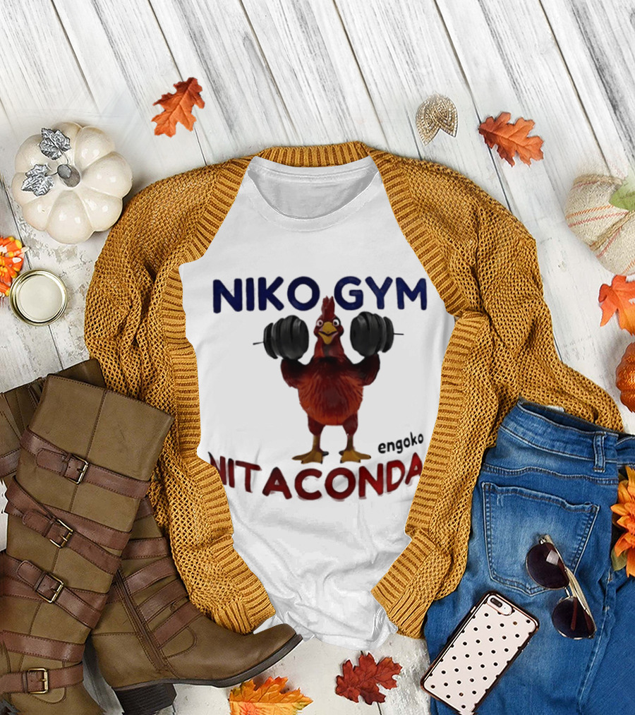Niko Gym Engoko Nitaconda Rooster Lifting Weights Fitness Fun T-Shirt