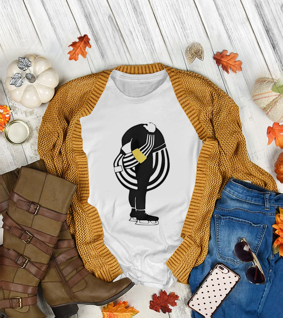 Grace in Motion Ice Skater with Striped Outfit and Yellow Arm Band T-Shirt
