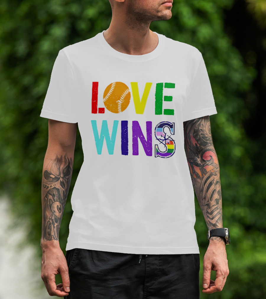 Love Wins Baseball Pride LGBTQ Rainbow T-Shirt