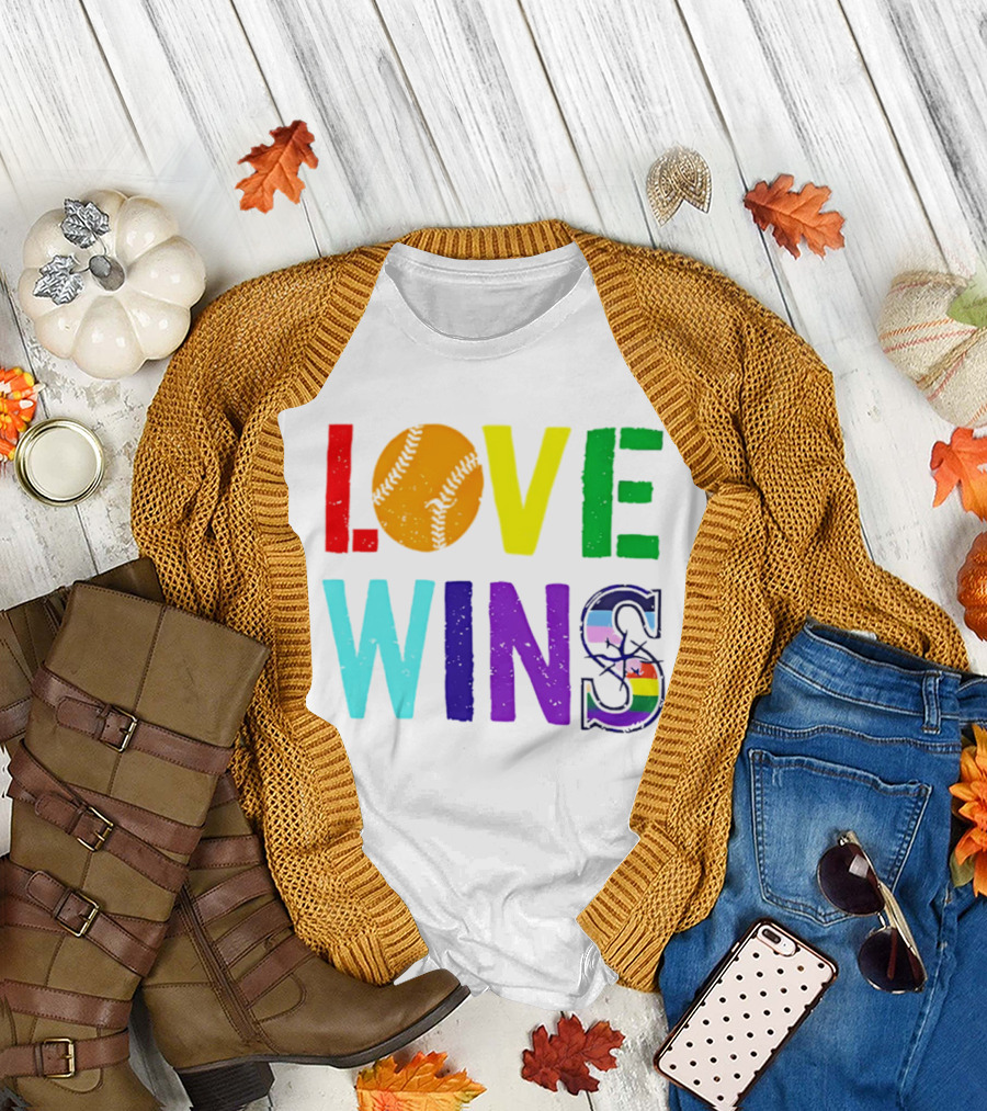 Love Wins Baseball Pride LGBTQ Rainbow T-Shirt