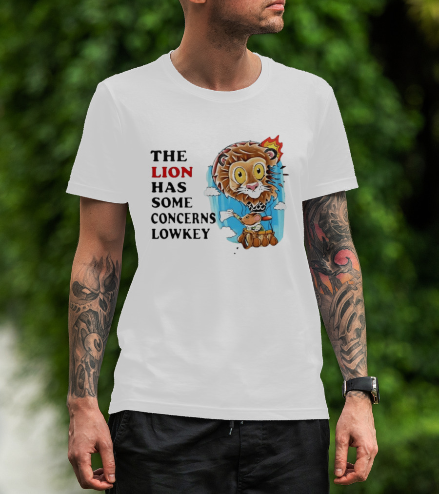 The Lion Has Some Concerns Lowkey Fire Cartoon Lion And Mouse Hot Air Balloon T-Shirt
