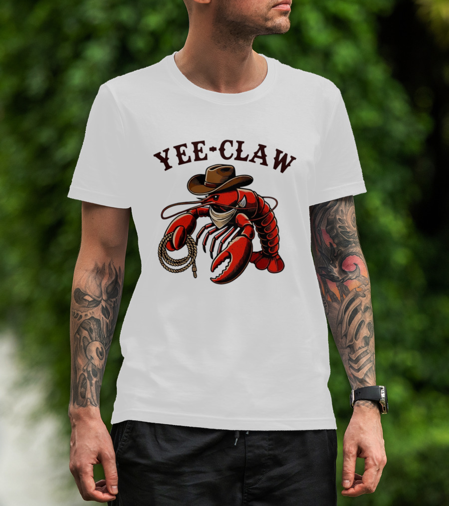 Yee Claw Lobster Cowboy Western Crawfish T-Shirt