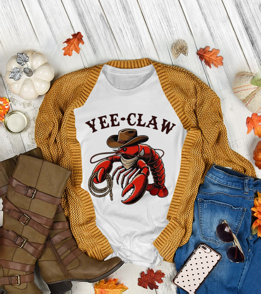 Yee Claw Lobster Cowboy Western Crawfish T-Shirt