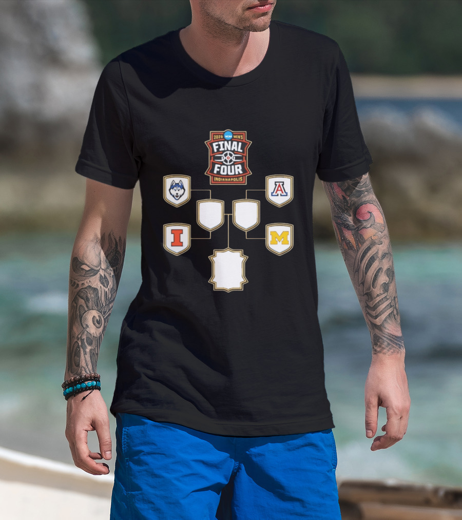 2026 NCAA Men's Final Four Indianapolis UConn Arizona Illinois Michigan Basketball Bracket T-Shirt