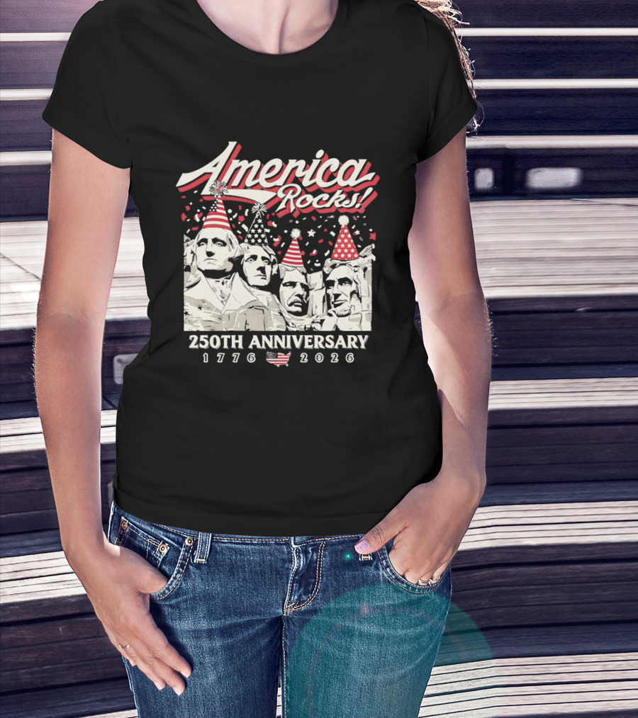America Rocks 250th Anniversary 1776 2026 Mount Rushmore Party Hats T-Shirt