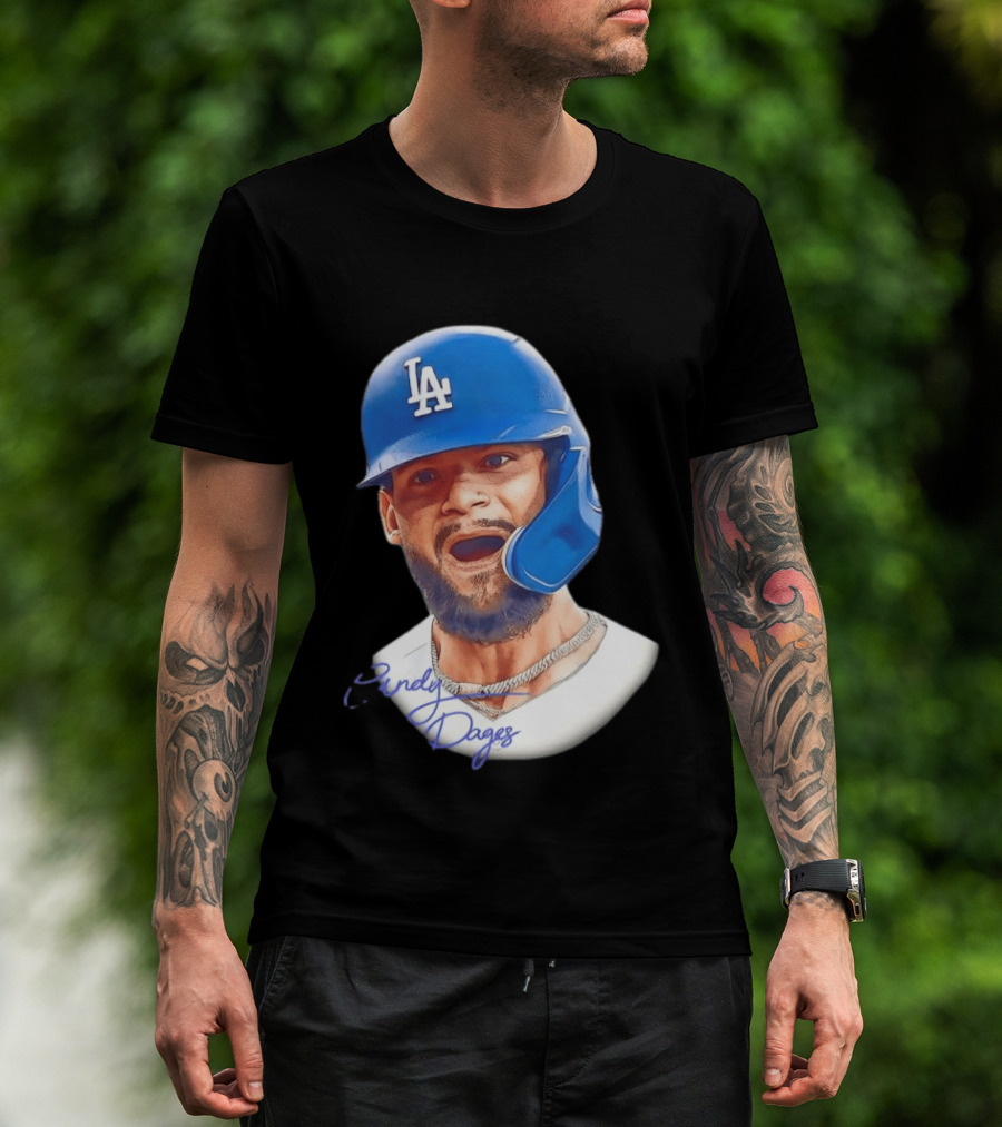 Andy Pages Los Angeles Dodgers MLB 2026 Big Face LA Helmet T-Shirt