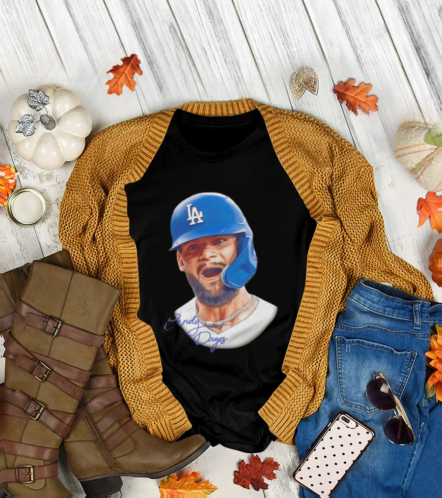Andy Pages Los Angeles Dodgers MLB 2026 Big Face LA Helmet T-Shirt