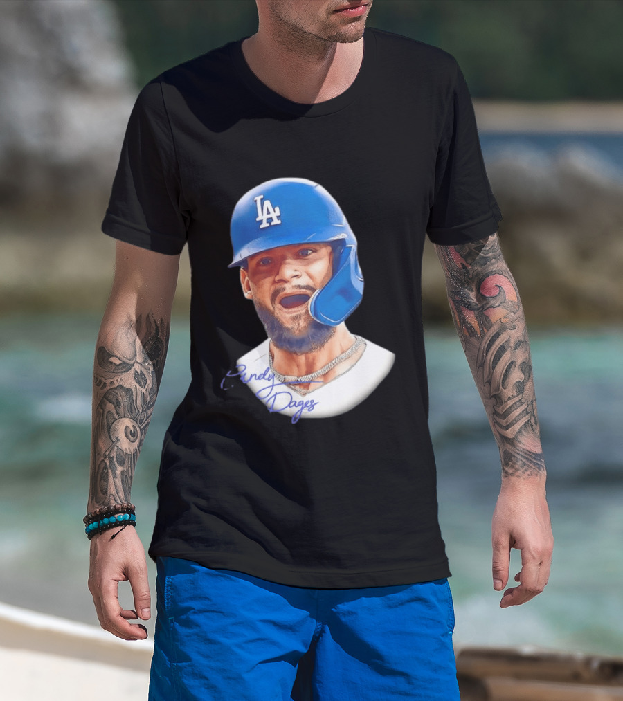 Andy Pages Los Angeles Dodgers MLB 2026 Big Face LA Helmet T-Shirt