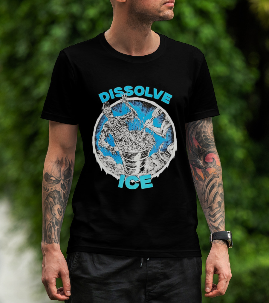 Dissolve ICE Abolish ICE Skeleton Melting In Cauldron With Ghostly Figure T-Shirt