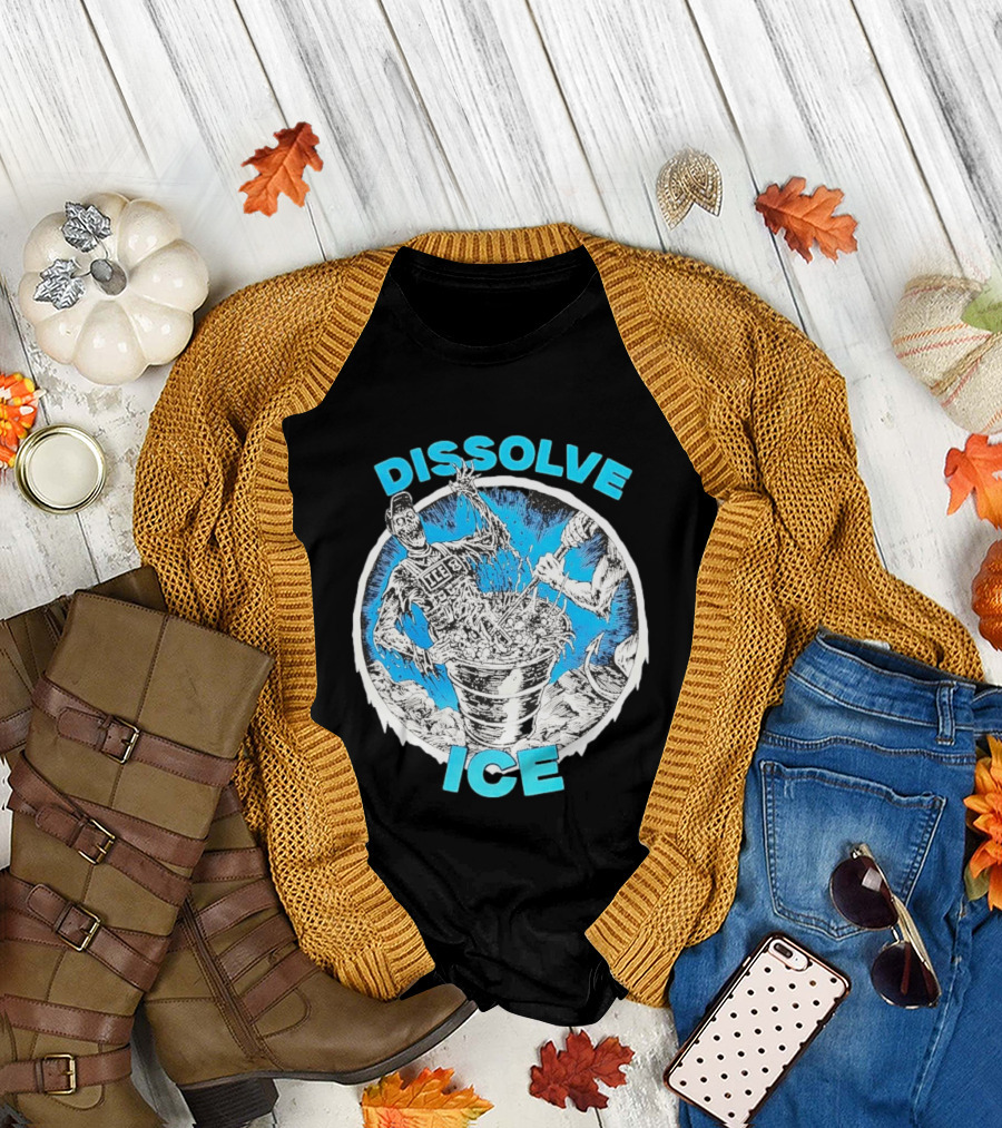 Dissolve ICE Abolish ICE Skeleton Melting in Cauldron with Ghostly Figure T-Shirt