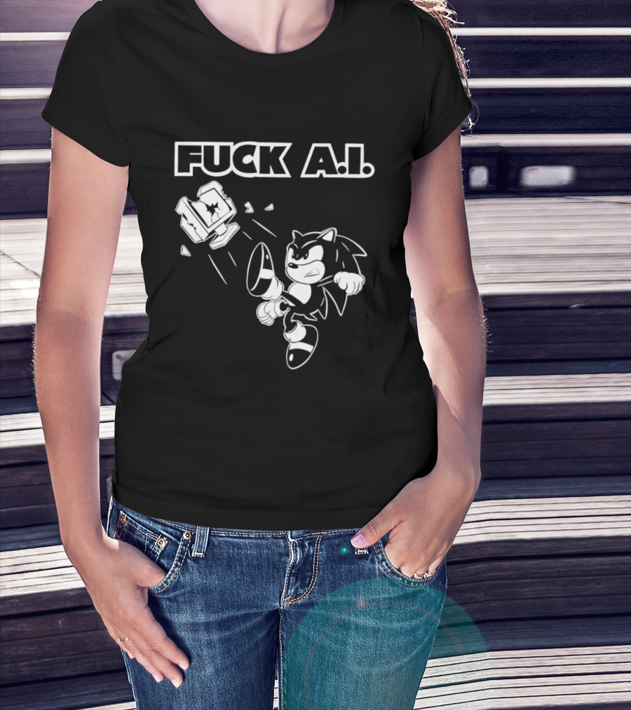 F*ck AI Hedgehog Kick Anti AI T-Shirt