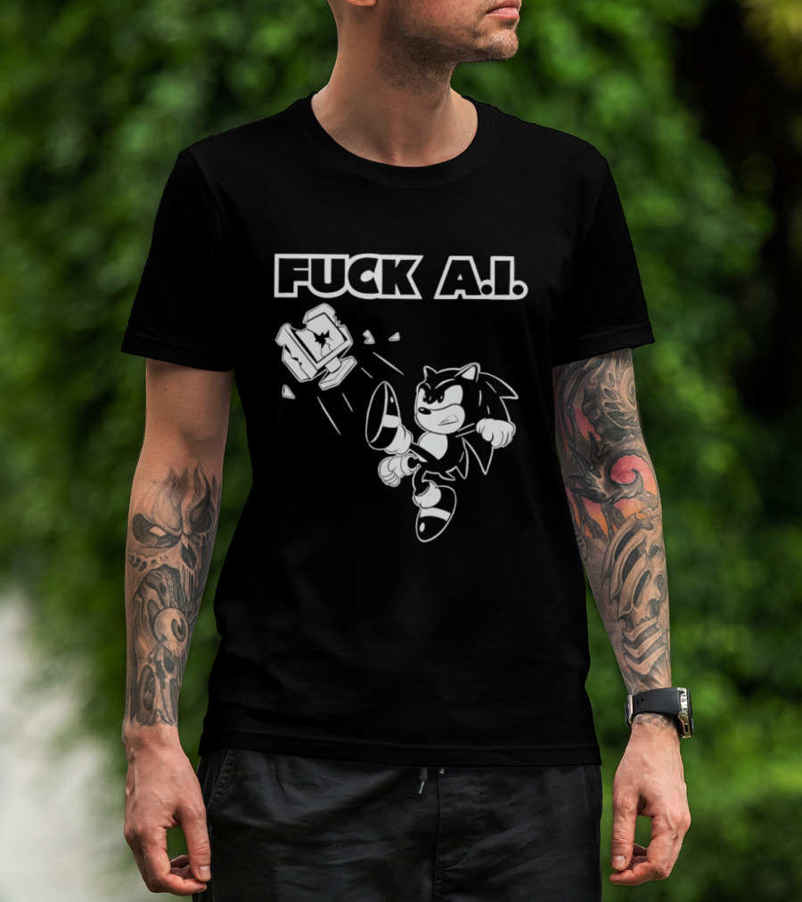 F*ck AI Hedgehog Kick Anti AI T-Shirt