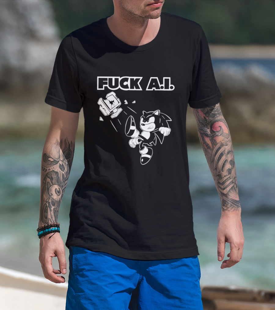 F*ck AI Hedgehog Kick Anti AI T-Shirt