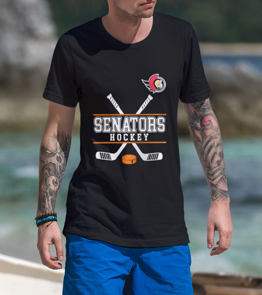Ottawa Senators Hockey NHL Crossed Sticks T-Shirt