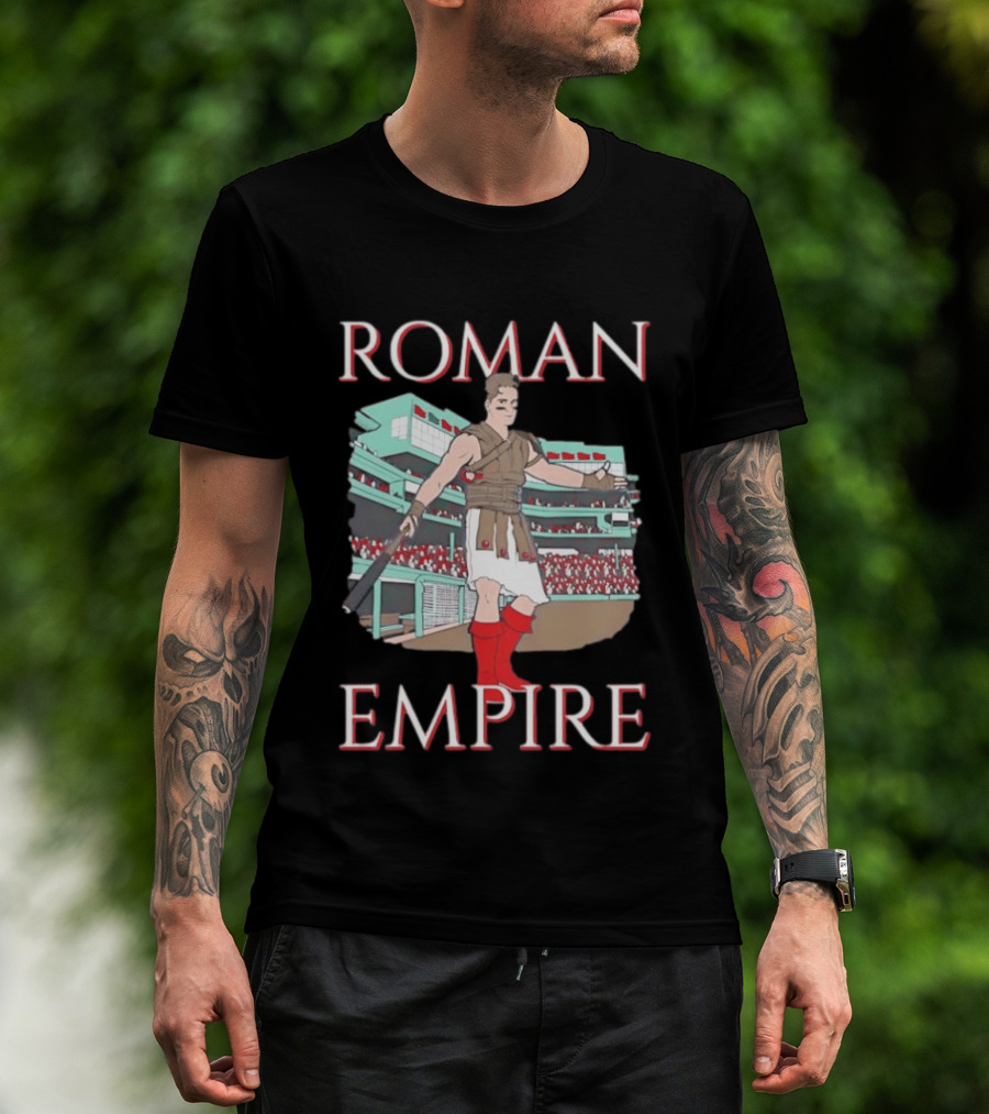 Roman Empire Baseball Field Cartoon Player In Ancient Gladiator Outfit T-Shirt