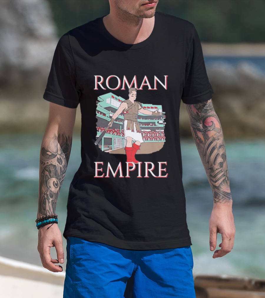 Roman Empire Baseball Field Cartoon Player In Ancient Gladiator Outfit T-Shirt
