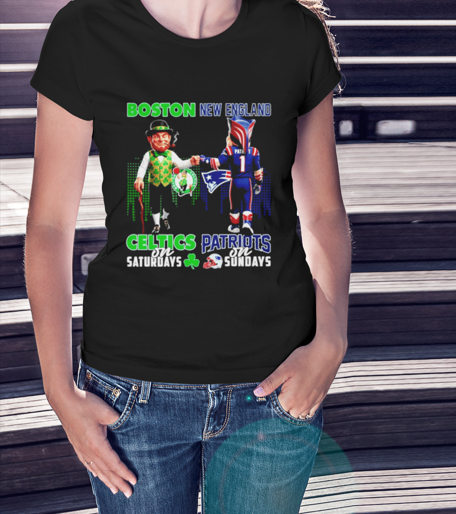 Boston Celtics Saturdays And New England Patriots Sundays Skyline T-Shirt