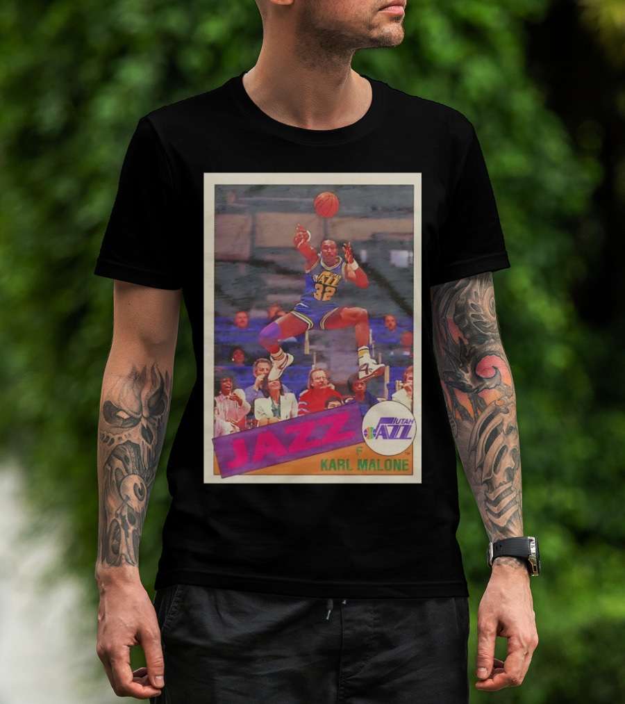 Utah Jazz Karl Malone 32 Basketball Card 1992 T-Shirt