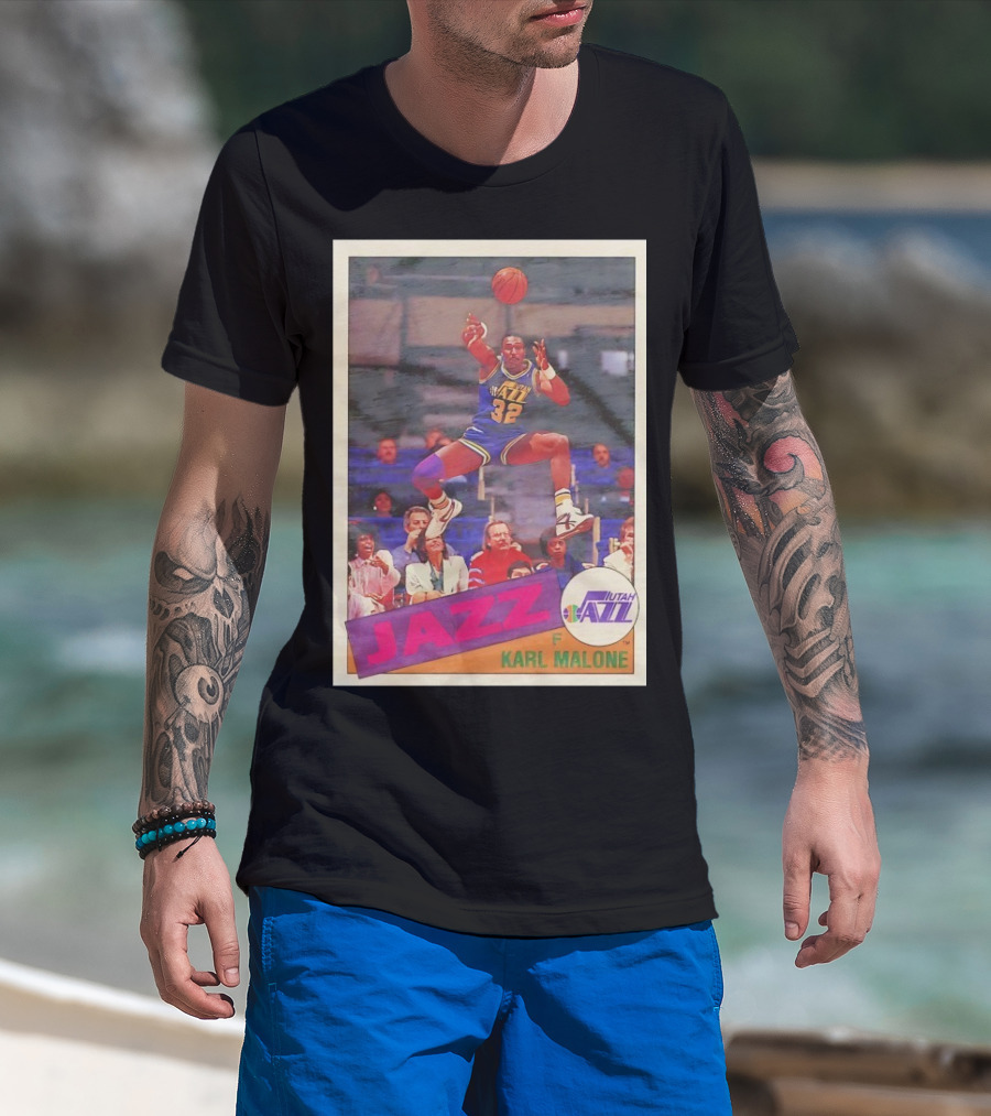 Utah Jazz Karl Malone 32 Basketball Card 1992 T-Shirt