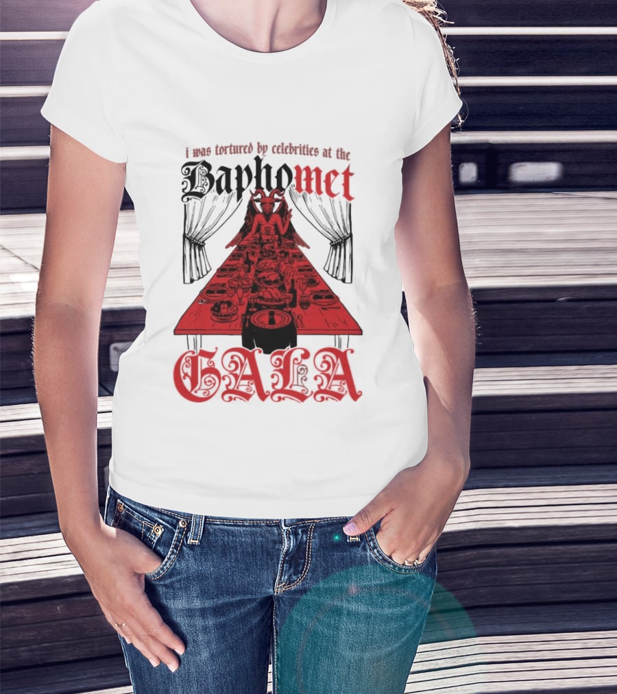 I Was Tortured By Celebrities At The Baphomet Gala Cryptic Red Table Setting T-Shirt