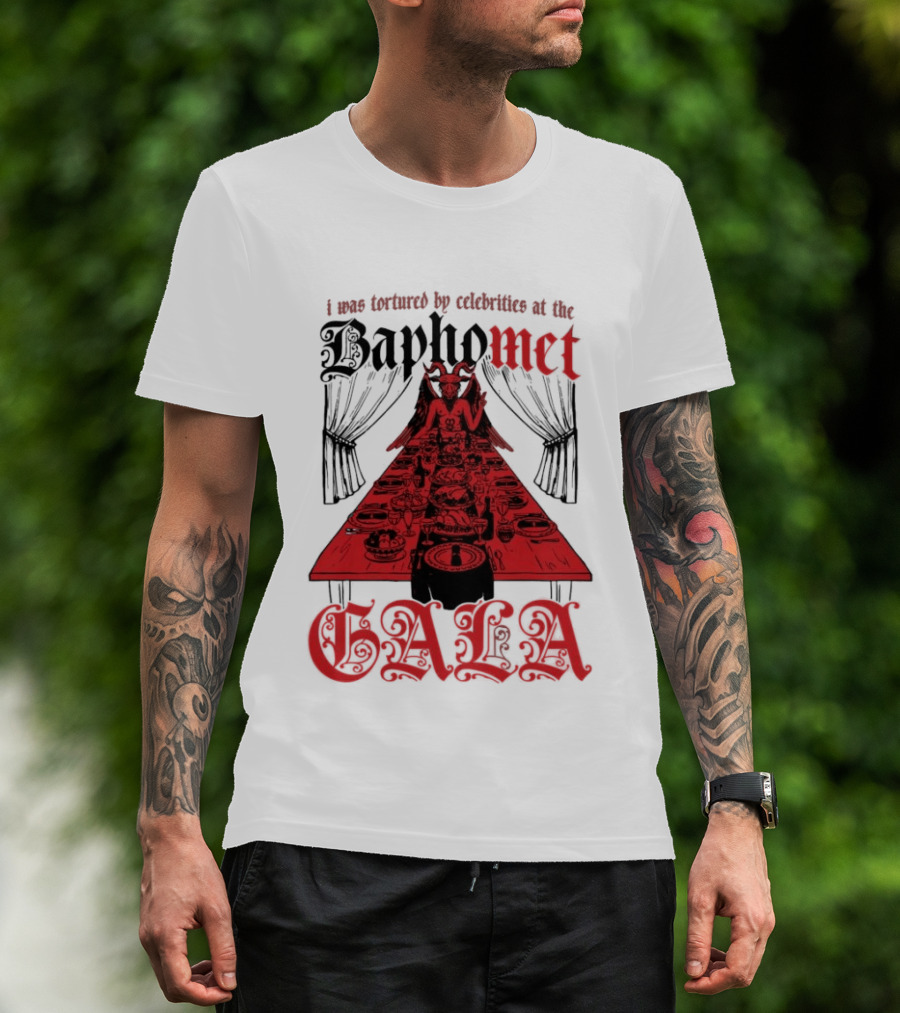 I Was Tortured By Celebrities At The Baphomet Gala Cryptic Red Table Setting T-Shirt