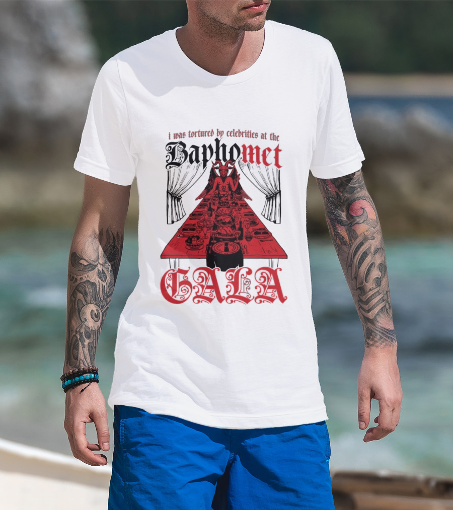 I Was Tortured By Celebrities At The Baphomet Gala Cryptic Red Table Setting T-Shirt