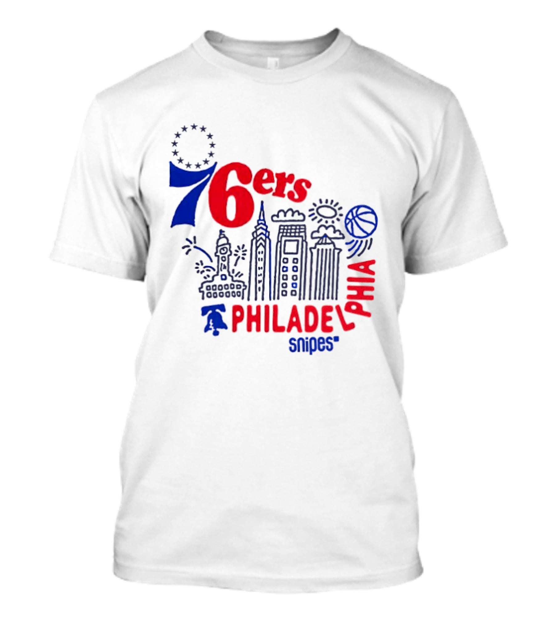 Philadelphia 76ers Snipes City Skyline Sketch Basketball T-Shirt