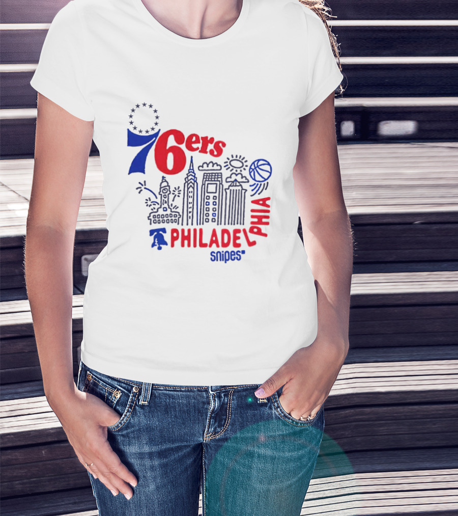 Philadelphia 76ers Snipes City Skyline Sketch Basketball T-Shirt