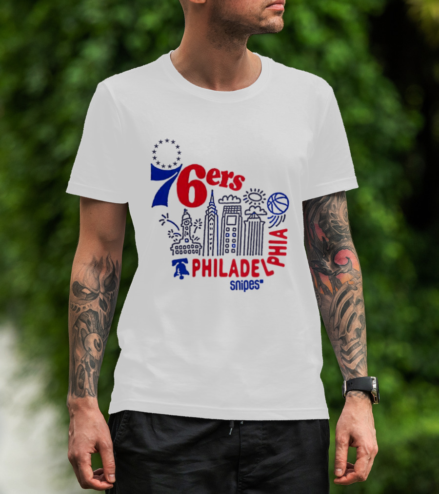 Philadelphia 76ers Snipes City Skyline Sketch Basketball T-Shirt