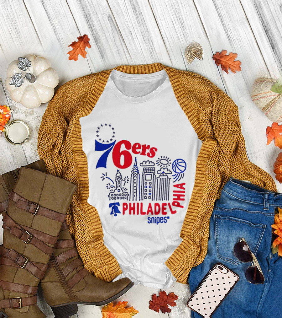 Philadelphia 76ers Snipes City Skyline Sketch Basketball T-Shirt