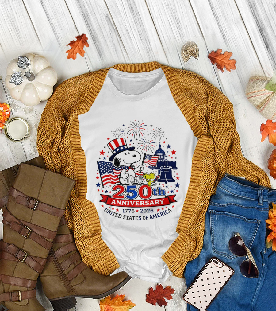 Snoopy 250th Anniversary 1776 2026 Patriotic Celebration United States of America T-Shirt